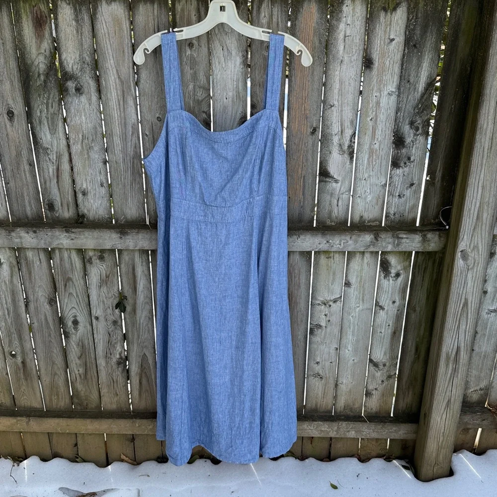 Boden Virginie Linen Midi Dress Chambray bra friendly coastal 16/18R 16 18 - Picture 7 of 16